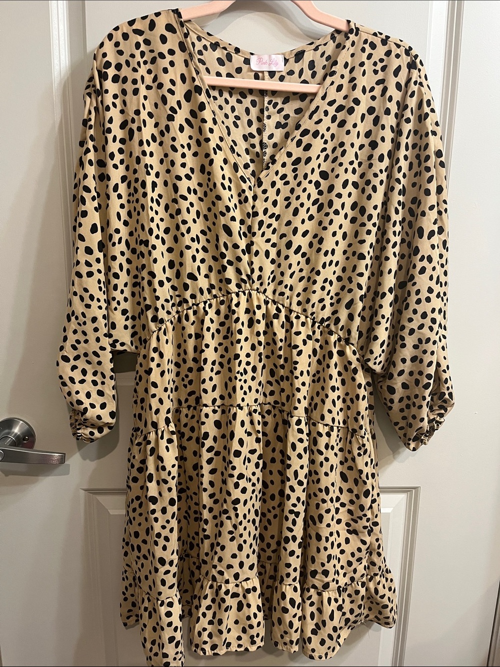 Pink Lily Beige Leopard Print Tiered Dress